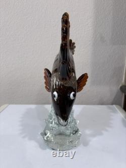 Large Hand-Blown Murano Style Art Glass Multicolor Angle Fish Statue 14x11