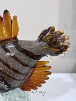 Large Hand-Blown Murano Style Art Glass Multicolor Angle Fish Statue 14x11