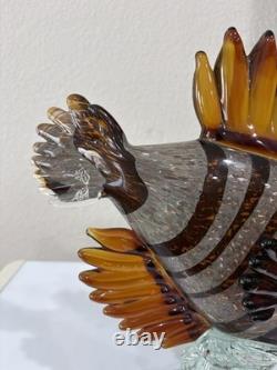 Large Hand-Blown Murano Style Art Glass Multicolor Angle Fish Statue 14x11