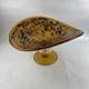 Large Hand Blown Murano Style Glass Art Footed Fruit Bowl Orange Black Cheetah