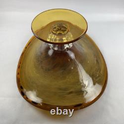 Large Hand Blown Murano Style Glass Art Footed Fruit Bowl Orange Black Cheetah