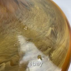 Large Hand Blown Murano Style Glass Art Footed Fruit Bowl Orange Black Cheetah