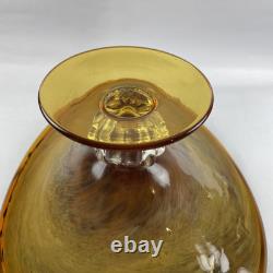 Large Hand Blown Murano Style Glass Art Footed Fruit Bowl Orange Black Cheetah