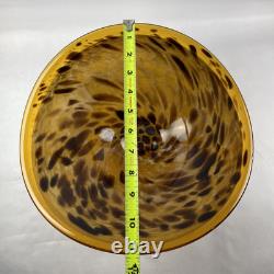 Large Hand Blown Murano Style Glass Art Footed Fruit Bowl Orange Black Cheetah