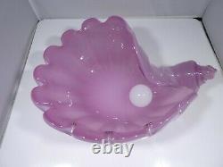 Large Hand Blown Pink Murano Art Glass Bowl With White Pearl