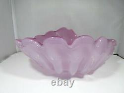 Large Hand Blown Pink Murano Art Glass Bowl With White Pearl