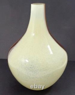 Large Heavy Hand Blown Murano Style Art Glass Vase Brown and Beige