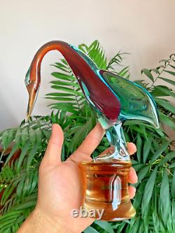 Large Italian Hand Blown Murano Glass Swan Bird Stature Figurine H 10 1/4 inch