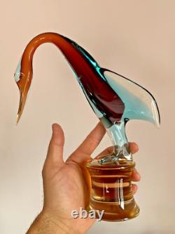 Large Italian Hand Blown Murano Glass Swan Bird Stature Figurine H 10 1/4 inch