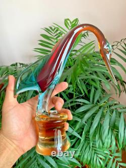 Large Italian Hand Blown Murano Glass Swan Bird Stature Figurine H 10 1/4 inch