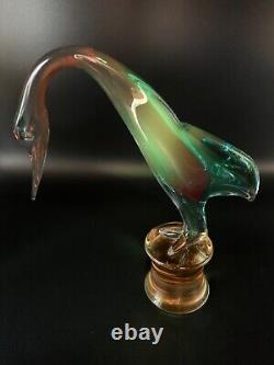 Large Italian Hand Blown Murano Glass Swan Bird Stature Figurine H 10 1/4 inch