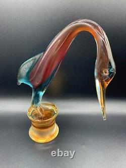 Large Italian Hand Blown Murano Glass Swan Bird Stature Figurine H 10 1/4 inch