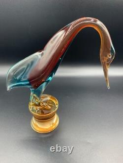 Large Italian Hand Blown Murano Glass Swan Bird Stature Figurine H 10 1/4 inch