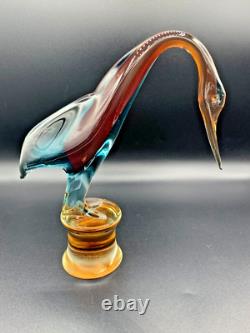 Large Italian Hand Blown Murano Glass Swan Bird Stature Figurine H 10 1/4 inch