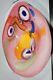 Large MCM Hand Blown Abstract Murano Pink Orange Glass Oval Tray Platter