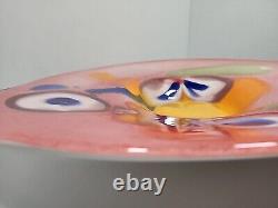Large MCM Hand Blown Abstract Murano Pink Orange Glass Oval Tray Platter