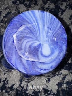 Large MURANO Art Glass Bowl Cobalt Blue Clear Handkerchief Italy Hand Blown Vtg