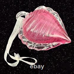 Large MURANO Art Glass Heart Pendant Pink With Clear Ruffles 5.5L 5W