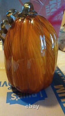Large MURANO Hand Blown Art Glass 14 x 9 Pumpkin, Or Fall Halloween