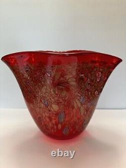 Large Modernist Art Glass Red Gold Glitter Murano Vase Cristalleria D'Arte