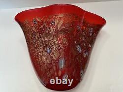 Large Modernist Art Glass Red Gold Glitter Murano Vase Cristalleria D'Arte