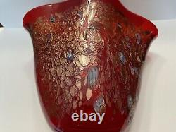 Large Modernist Art Glass Red Gold Glitter Murano Vase Cristalleria D'Arte