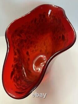 Large Modernist Art Glass Red Gold Glitter Murano Vase Cristalleria D'Arte