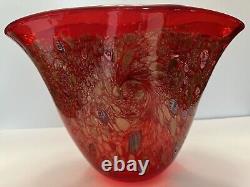 Large Modernist Art Glass Red Gold Glitter Murano Vase Cristalleria D'Arte