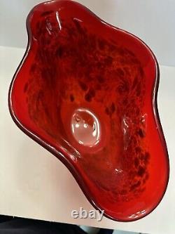 Large Modernist Art Glass Red Gold Glitter Murano Vase Cristalleria D'Arte