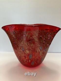 Large Modernist Art Glass Red Gold Glitter Murano Vase Cristalleria D'Arte