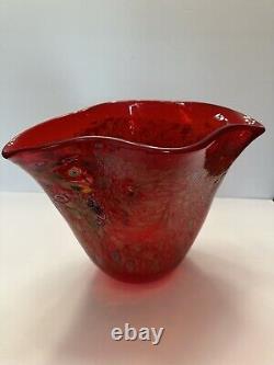 Large Modernist Art Glass Red Gold Glitter Murano Vase Cristalleria D'Arte