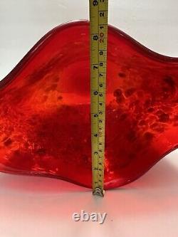 Large Modernist Art Glass Red Gold Glitter Murano Vase Cristalleria D'Arte