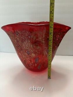 Large Modernist Art Glass Red Gold Glitter Murano Vase Cristalleria D'Arte