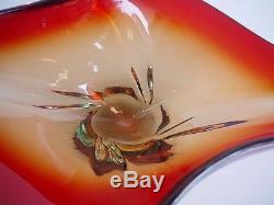 Large Murano Amberina Sommerso Hand Blown Glass Centerpiece Bowl Italy 1960's