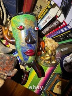 Large Murano Art Glass Picasso Face Vase Hand Blown Multicolor Abstract Art