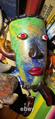 Large Murano Art Glass Picasso Face Vase Hand Blown Multicolor Abstract Art