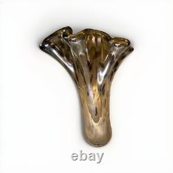 Large Murano Art Glass Vase 18 Amber Brown Spotted Ruffled Hand Blown Italy