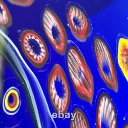 Large Murano Cobalt Blue Art Glass Millefiori Bowl Hand Blown 16