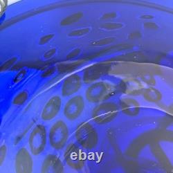 Large Murano Cobalt Blue Art Glass Millefiori Bowl Hand Blown 16