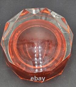 Large Murano Faceted Ashtray Hand Blown Glass Orange Vintage, No Chips 2.5x6