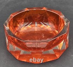 Large Murano Faceted Ashtray Hand Blown Glass Orange Vintage, No Chips 2.5x6