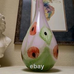 Large Murano Glass Vase Hand-blown Art Millefiori Calla Lilli Heavy Thick