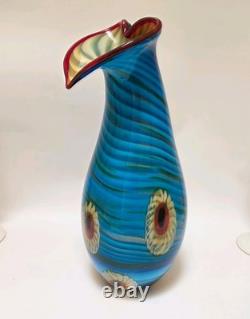 Large Murano Glass Vase Hand-blown Art Millefiori Calla Lilli Heavy Thick 20