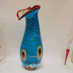 Large Murano Glass Vase Hand-blown Art Millefiori Calla Lilli Heavy Thick 20