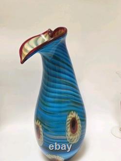 Large Murano Glass Vase Hand-blown Art Millefiori Calla Lilli Heavy Thick 20