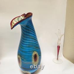 Large Murano Glass Vase Hand-blown Art Millefiori Calla Lilli Heavy Thick 20