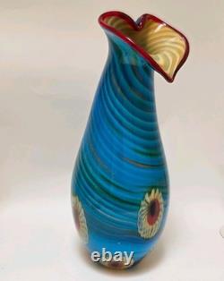 Large Murano Glass Vase Hand-blown Art Millefiori Calla Lilli Heavy Thick 20