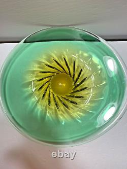 Large Murano Green/Yellow Hand Blown Glass Art Decorative Bowl