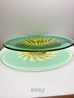 Large Murano Green/Yellow Hand Blown Glass Art Decorative Bowl