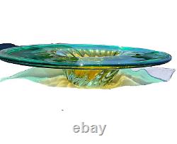 Large Murano Green/Yellow Hand Blown Glass Art Decorative Bowl